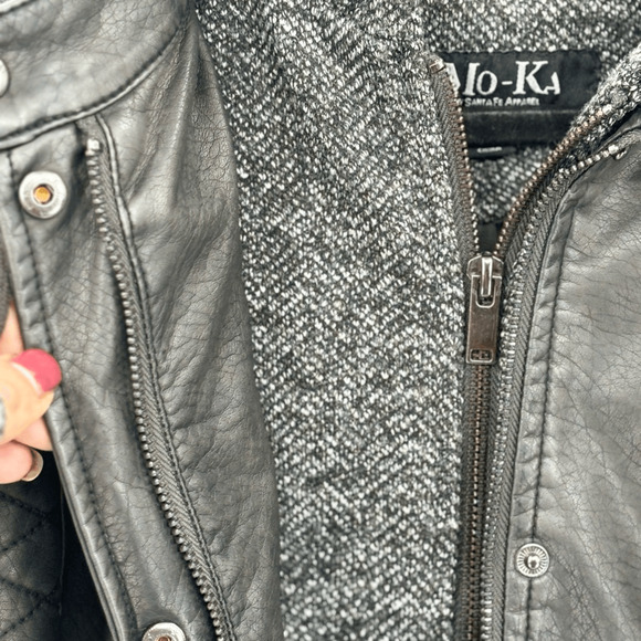 Mo-Ka Black Faux Leather Double Zip Quilted Hooded Size XL Streetwear Outdoorsy - Picture 7 of 11